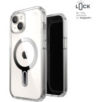 Speck Presidio Perfect-Clear ClickLock & Magsafe - Case for iPhone 16e / iPhone 15 / iPhone 14 / iPhone 13 (Clear / Chrome Finish / Serene Silver) - (150441-3199)