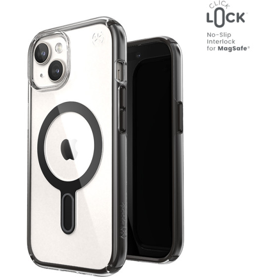 Speck Presidio Perfect-Clear ClickLock & Magsafe - Case for iPhone 16e / iPhone 15 / iPhone 14 / iPhone 13 (Clear / Frosted Black / Slate Grey) - (150441-3233)