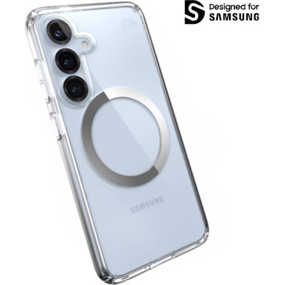 Speck Presidio Perfect-Clear Magnet - Case for Samsung Galaxy S25 / S24 MagSafe (Clear / Chrome Finish / Serene Silver) - (150873-3199)