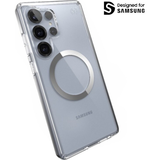 Speck Presidio Perfect-Clear Magnet - Case for Samsung Galaxy S25 Ultra MagSafe (Clear / Chrome Finish / Serene Silver) - (150897-3199)