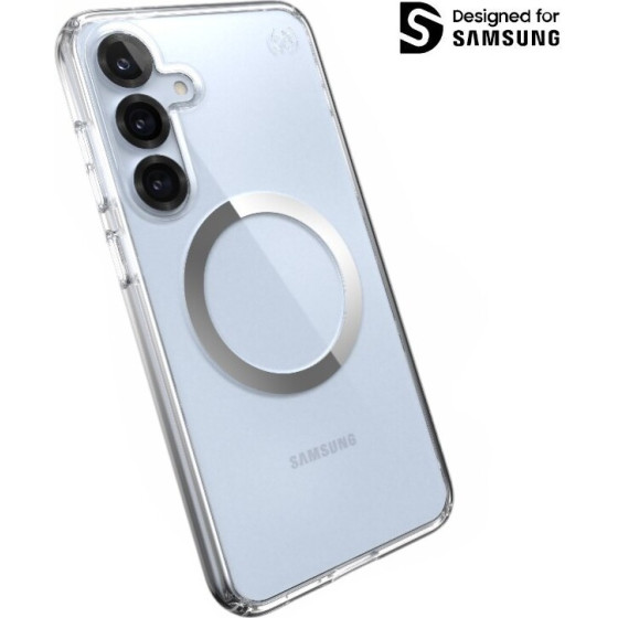 Speck Presidio Perfect-Clear Magnet - Case for Samsung Galaxy S25+ / S24+ MagSafe (Clear / Chrome Finish / Serene Silver) - (150885-3199)