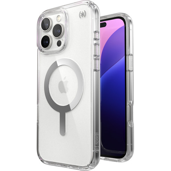 Speck Presidio Perfect-Clear MagSafe - Case for iPhone 16 Pro Max (Clear / Chrome Finish / Serene Silver) - (150773-3240)