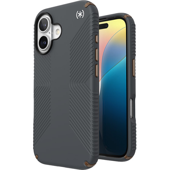 Speck Presidio2 Grip - Case for iPhone 16 (Charcoal Grey / Cool Bronze / White) - (150779-3212)