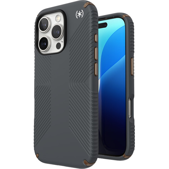 Speck Presidio2 Grip - Case for iPhone 16 Pro (Charcoal Grey / Cool Bronze / White) - (150778-3212)
