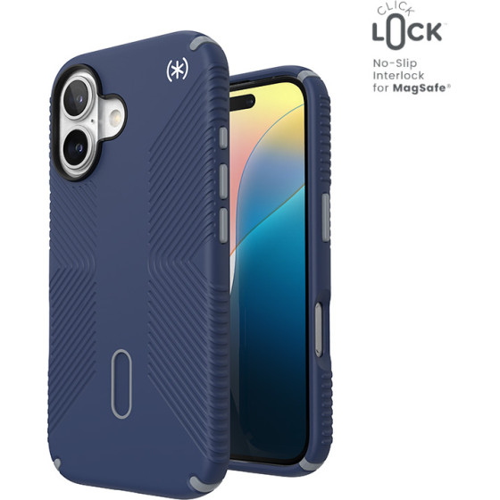 Speck Presidio2 Grip ClickLock & MagSafe - Case for iPhone 16 (Coastal Blue / Dust Grey / White) - (150689-3206)