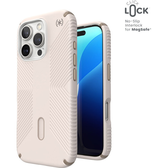 Speck Presidio2 Grip ClickLock & MagSafe - Case for iPhone 16 Pro (Bleached Bone / Heirloom Gold / Hazel Brown) - (150701-3214)