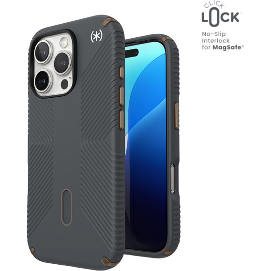 Speck Presidio2 Grip ClickLock & MagSafe - Case for iPhone 16 Pro (Charcoal Grey / Cool Bronze / White) - (150701-3212)