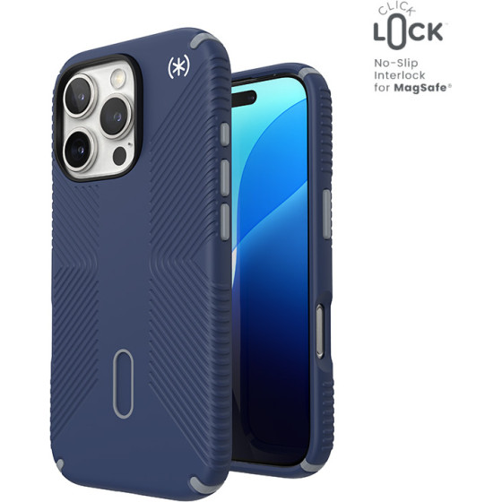 Speck Presidio2 Grip ClickLock & MagSafe - Case for iPhone 16 Pro (Coastal Blue / Dust Grey / White) - (150701-3206)