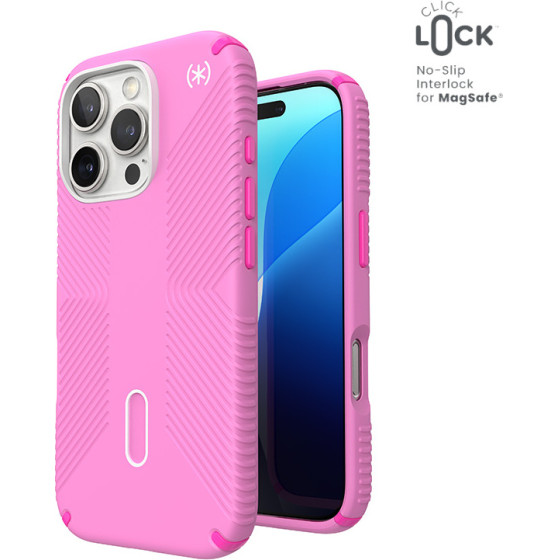 Speck Presidio2 Grip ClickLock & MagSafe - Case for iPhone 16 Pro (True Pink / Shocking Pink / White) - (150701-3249)