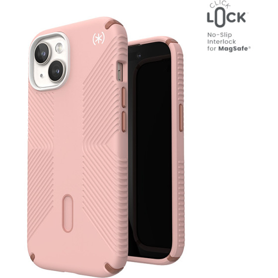 Speck Presidio2 Grip ClickLock & MagSafe - Case for iPhone 16e / iPhone 15 / iPhone 14 / iPhone 13 (Dahlia Pink/Rose Copper) - (150439-3213)