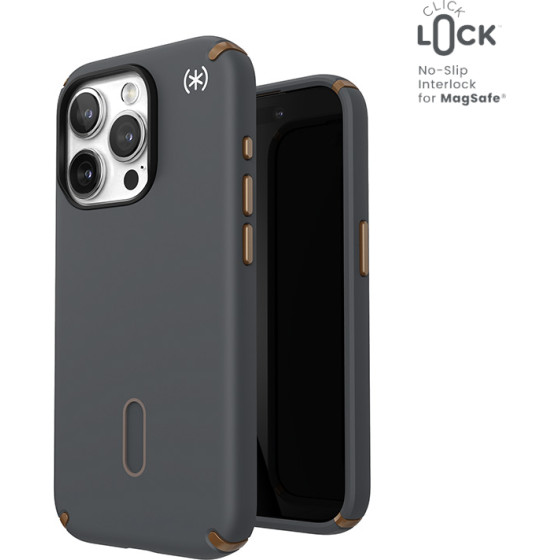 Speck Presidio2 Pro ClickLock & MagSafe - Case for iPhone 15 Pro (Charcoal Grey/Cool Bronze) - (150446-3212)