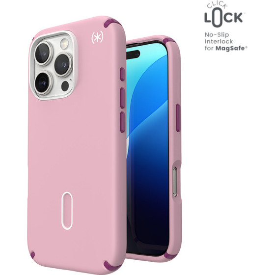 Speck Presidio2 Pro ClickLock & MagSafe - Case for iPhone 16 Pro (Wednesday Pink / Boysenberry Purple / White) - (150700-3250)