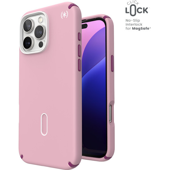 Speck Presidio2 Pro ClickLock & MagSafe - Case for iPhone 16 Pro Max (Wednesday Pink / Boysenberry Purple / White) - (150724-3250)