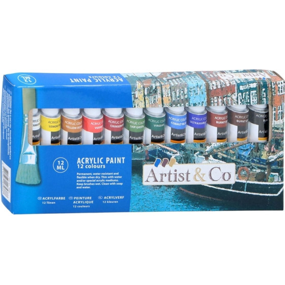 Artist&Co Acrylic Paints In Tubes Of 12 Ml 12 pcs. - (8711252185866)