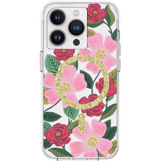 Rifle Paper Clear Magsafe - Case Decorated In Gold For Iphone 14 Pro (Rose Garden) - (RP049234)