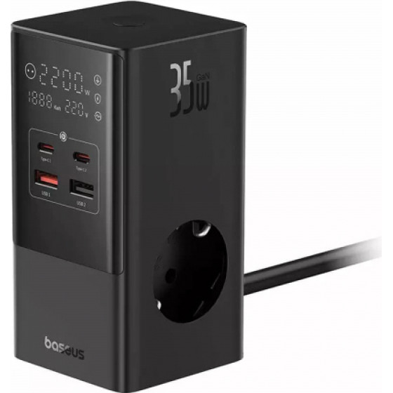 Baseus Power Strip PowerCombo, 35W, 5A, 2 x USB-A - 2 x USB-C - 3 x Schuko, Black - (E00023606113-00)