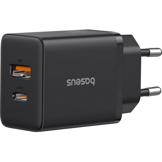 Baseus Wall Charger Cube, 30W, 2.4A, 1 x USB-A - 1 x USB-C, Black - (P10111404113-00)