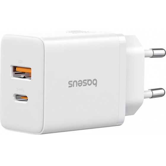 Baseus Wall Charger Cube, 30W, 2.4A, 1 x USB-A - 1 x USB-C, White - (P10111404213-00)