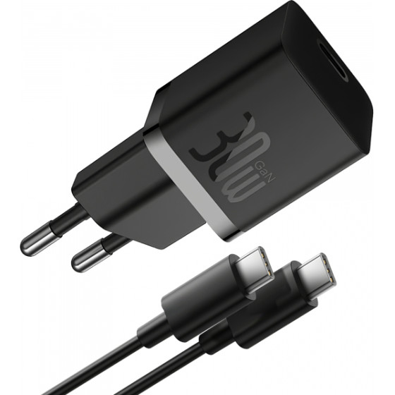 Baseus Wall Charger GaN5S, 30W, 3A, 1 x USB-C, with USB-C Cable, Black - (P10110902113-00)