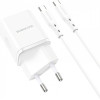 Borofone Wall Charger BN7, 20W, 3A, 1 x USB-A - 1 x USB-C, with USB-C Cable, White