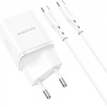 Borofone Wall Charger BN7, 20W, 3A, 1 x USB-A - 1 x USB-C, with USB-C Cable, White
