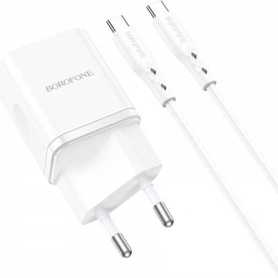 Borofone Wall Charger BN7, 20W, 3A, 1 x USB-A - 1 x USB-C, with USB-C Cable, White