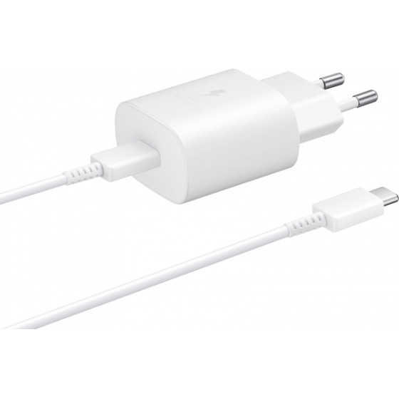 Samsung Wall Charger EP-TA800W + DA705BWE, 25W, 3A, 1 x USB-C, with USB-C Cable, White GP-PTU021SOAWQ - (GP-PTU021SOAWQ/GP-TOU021RFBWW)
