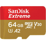 SanDisk microSDXC Memory Card Extreme, 64Gb, Class 10 / UHS-1 U3 - (SDSQXAH-064G-GN6MN)