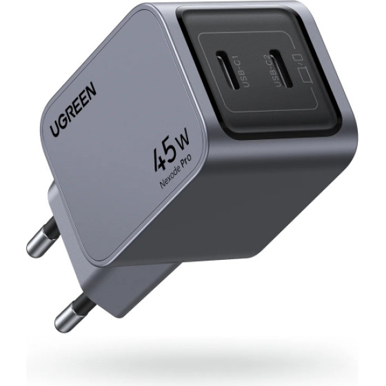 UGREEN Wall Charger Nexode Pro, 45W, 3A, 2 x USB-C, Grey - (X707)