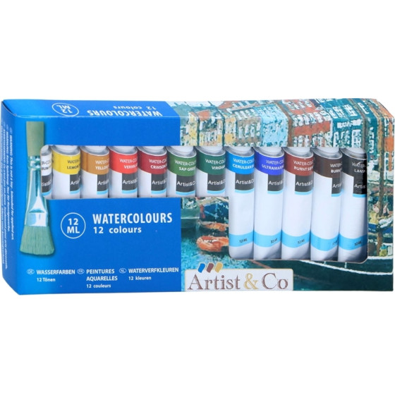 Watercolor paints in 12ml tubes 12 pcs. - (8711252185873)