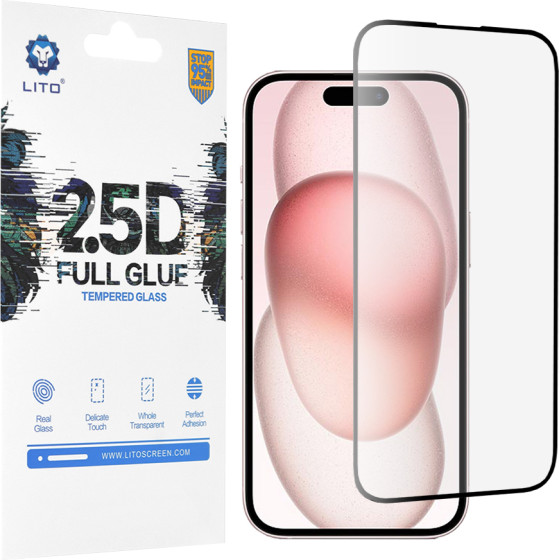 Lito - 2.5D FullGlue Glass - iPhone 15 - Black