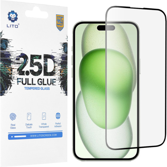 Lito - 2.5D FullGlue Glass - iPhone 15 Plus - Black