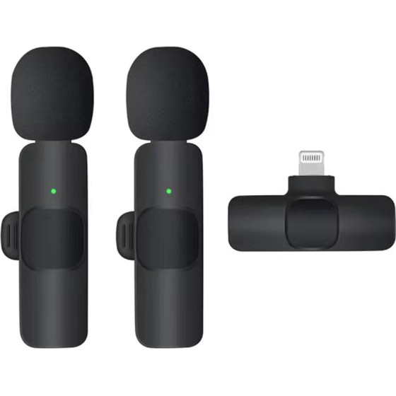 Techsuit - (2 pack) Lavalier Wireless - with Receiver, Lightning Connector, for iPhone Plug & Play, Collar Clip - Black - (LW1)