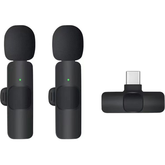 Techsuit - (2 pack) Lavalier Wireless - with Receiver, Type-C Connector, for Phones Plug & Play, Collar Clip - Black - (LW2)