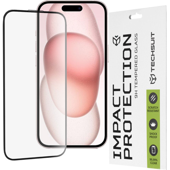 Techsuit - 111D Full Cover / Full Glue Glass - iPhone 15 / iPhone 16 - Black