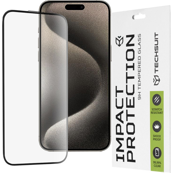 Techsuit - 111D Full Cover / Full Glue Glass - iPhone 15 Pro Max - Black