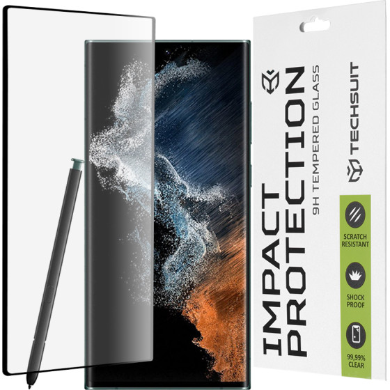 Techsuit - 111D Full Cover / Full Glue Glass / 3D Curved Screen - Samsung Galaxy S22 Ultra 5G - Black