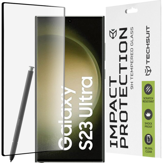 Techsuit - 111D Full Cover / Full Glue Glass / 3D Curved Screen - Samsung Galaxy S23 Ultra - Black