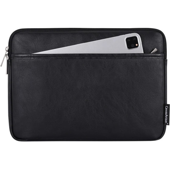 CanvasArtisan - Laptop Sleeve (L36-M06) - for 13-14 inch Devices, Zipper, Eco Leather - Black