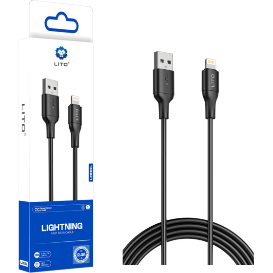 Lito - Data Cable (LD06L) - USB to Lightning, PVC, 1m - Black - (LD06-USB/LIGHT-BLACK)