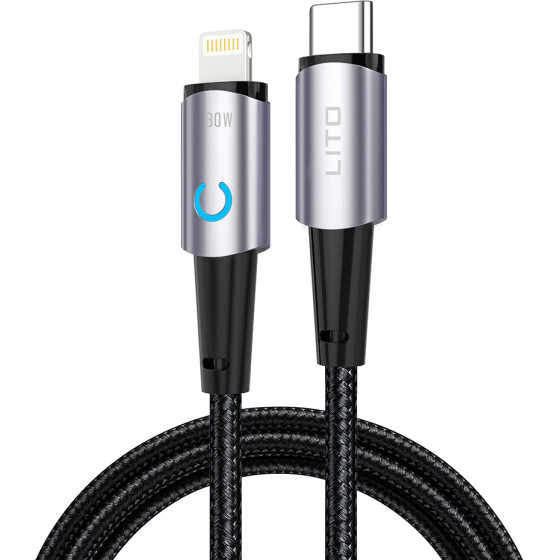 Lito - Data Cable (LD10) - Type-C to Lightning Fast Charging 30W, with LED, 1.2m - Black