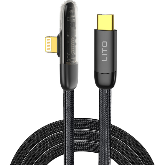 Lito - Data Cable (LD11) - Type-C to Lightning Fast Charging, Nylon Braided, Gold Plated Interface, Design, 1m - Black