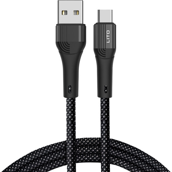 Lito - Data Cable (LD14) - USB to Type-C Fast Charging 60W, 480Mbps, Nylon, 1m - Black