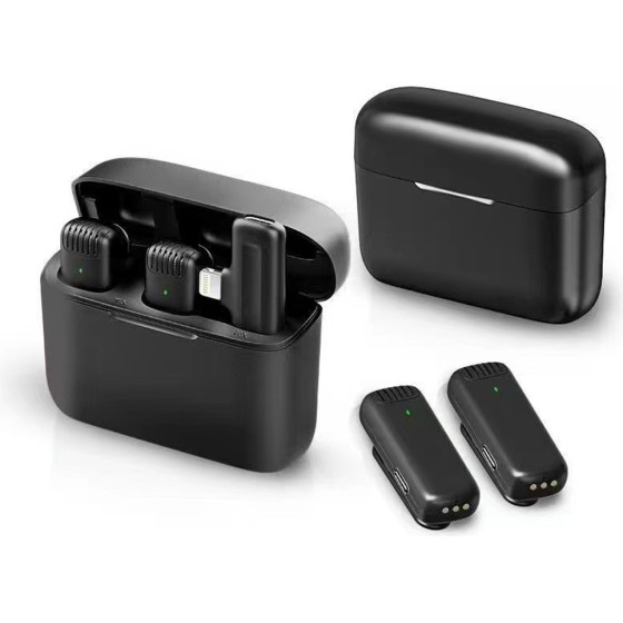 Techsuit - (2 pack) Lavalier Wireless (LW4) - Receiver, Lightning, Noise Reduction, Omnidirectional, Plug and Play - Black - (LW4;LIGHTNING)
