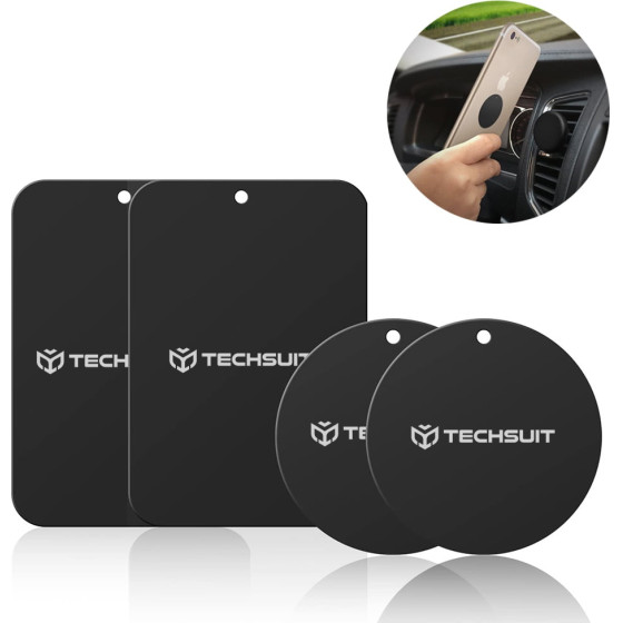 Techsuit - (4 pack) Metal Plate - with Matte Cover Paint, Multipurpose Use, with Strong 3M Adhesive - Black - (MP04)