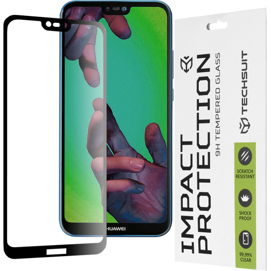 Techsuit - 111D Full Cover / Full Glue Glass - Huawei P20 Lite - Black