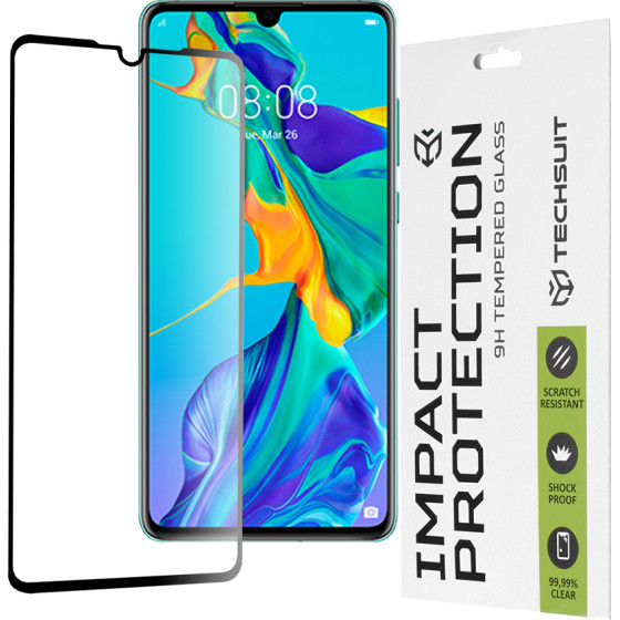 Techsuit - 111D Full Cover / Full Glue Glass - Huawei P30 - Black