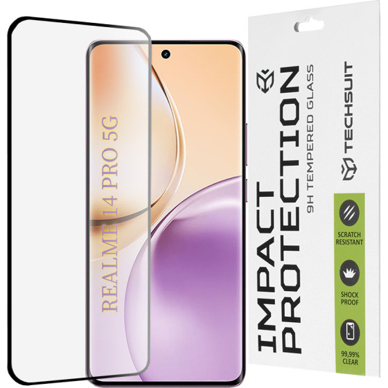 Techsuit - 111D Full Cover / Full Glue Glass / 3D Curved Screen - Realme 14 Pro - Black