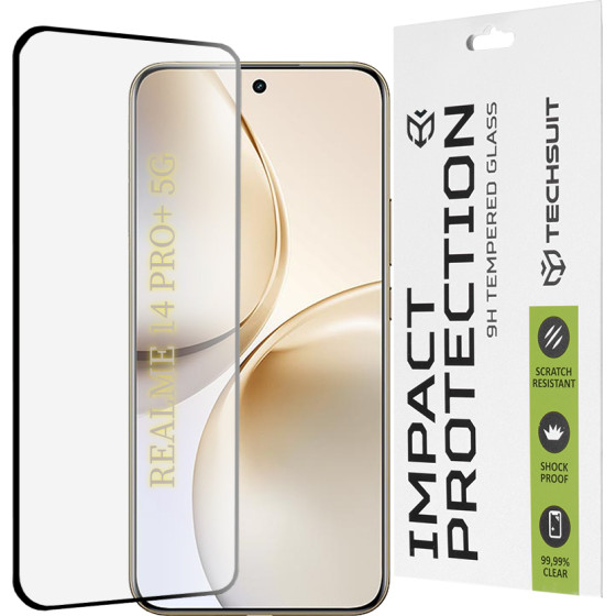 Techsuit - 111D Full Cover / Full Glue Glass / 3D Curved Screen - Realme 14 Pro+ - Black