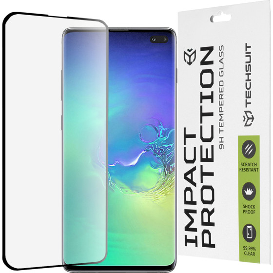 Techsuit - 111D Full Cover / Full Glue Glass / 3D Curved Screen - Samsung Galaxy S10 Plus - Black